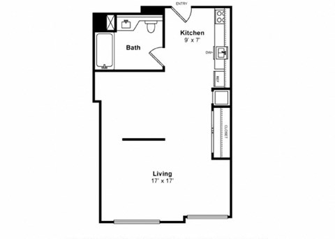 Floor plan for studio, 1 bath, 463 sqft